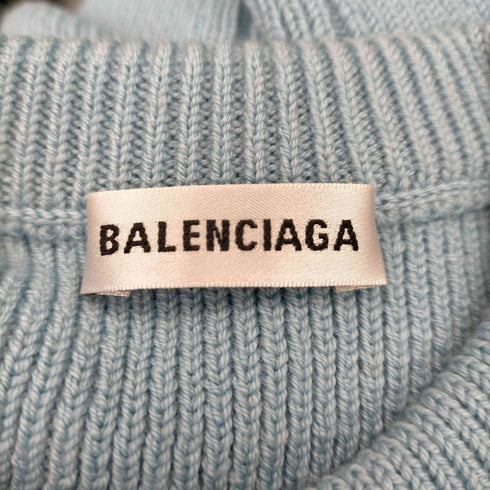 バレンシアガ BALENCIAGA バレンシアガ BALENCIAGA リブニット カットソー 長袖 クルーネック プルオーバー バックオープン ウール 34 青 ブルー /DO ■OS レディース レディース FR:34