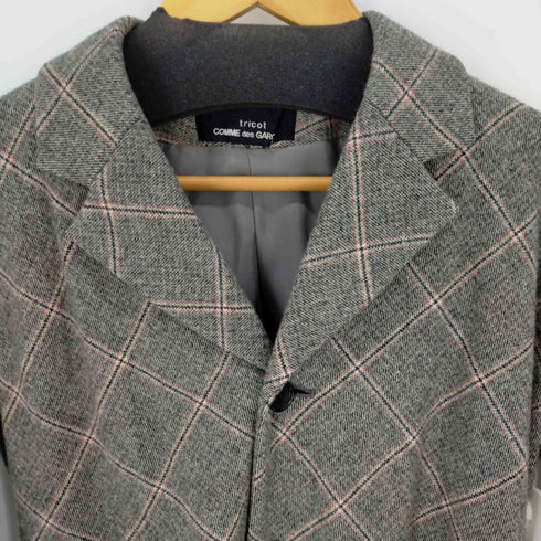 トリココムデギャルソン tricot COMME des GARCONS AD1997 カットオフ加工 チェックウールブレザー テーラードジャケット レディース