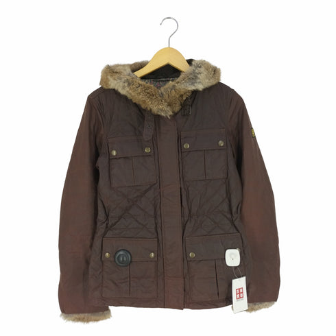 ベルスタッフ Belstaff イタリア製 GOLD LABEL 裏地ペイズリー ラビットファー キルティングフーデッドオイルドジャケット レディース 42