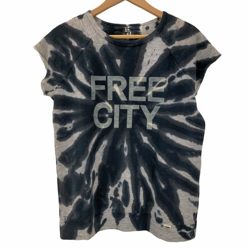 フリーシティ FREE CITY フリーシティ FREE CITY ロゴプリントタイダイスウェットTシャツ 半袖 1 紺 ネイビー グレー /MY ■OS ■SH メンズ メンズ JPN:1