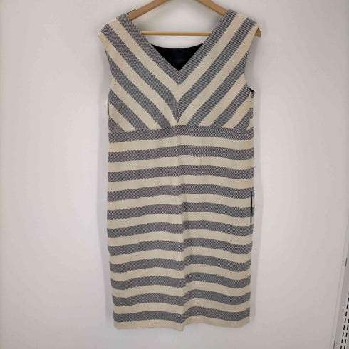 マックスマーラウィークエンド MAX MARA WEEKEND マックスマーラ MAX MARA WEEKEND ワンピース ノースリーブ ストレート ミニ ボーダー ラウンドネック バックV 42 ベージュ 紺 ネイビー /AA ■OS ■SH レディース レディース EUR:42