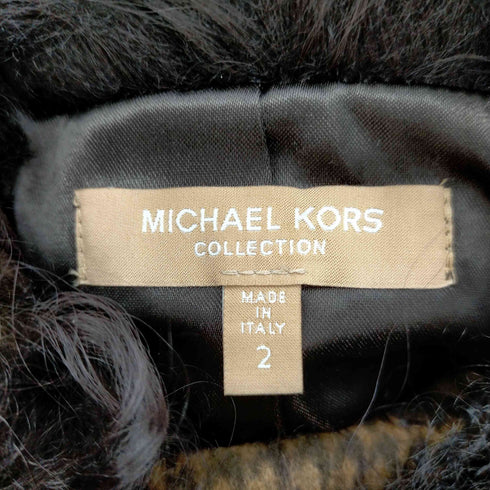 マイケルコース Michael Kors マイケルコース MICHAEL KORS ファー付チェック柄コート アウター ロング 総裏地 2 茶 黒 ブラウン ブラック /CM ■OS レディース レディース US:0-2