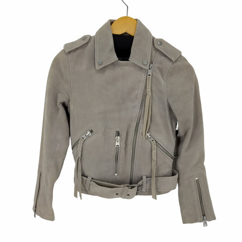 オールセインツ ALLSAINTS やぎ革 スエード ライダースジャケット ジップアップ ベルト付き レディース JPN:0