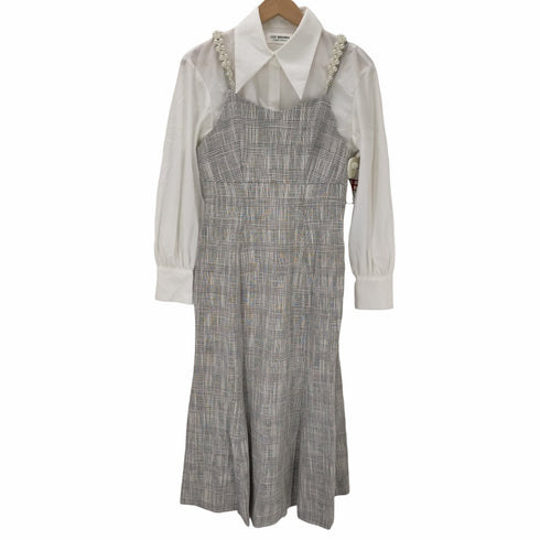 リリーブラウン Lily Brown CANDY STOCK 22AW 2WAYパールビジューキャミワンピセット 2点セット ブラウス 長袖 比翼仕立て ロング チェック F 白 グレー /CM ■OS レディース FREE