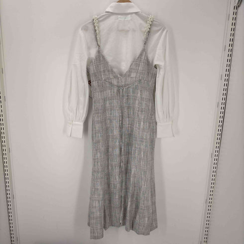 リリーブラウン Lily Brown CANDY STOCK 22AW 2WAYパールビジューキャミワンピセット 2点セット ブラウス 長袖 比翼仕立て ロング チェック F 白 グレー /CM ■OS レディース FREE