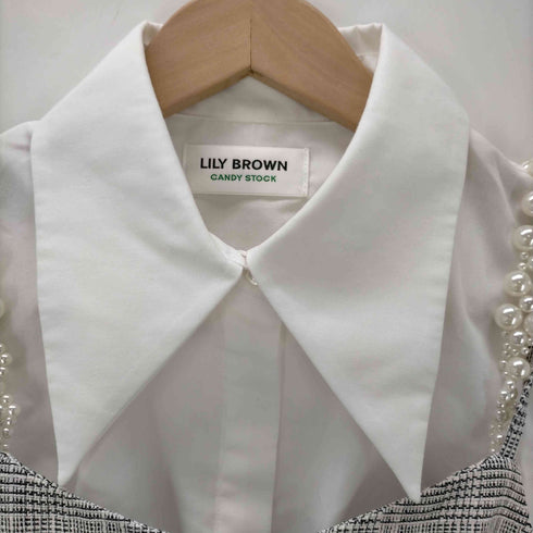 リリーブラウン Lily Brown CANDY STOCK 22AW 2WAYパールビジューキャミワンピセット 2点セット ブラウス 長袖 比翼仕立て ロング チェック F 白 グレー /CM ■OS レディース FREE