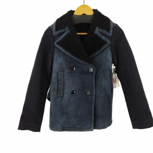 ゴールデングース GOLDEN GOOSE ウール シープスキン 切り替え ジャケット アウター ダブル スモークブルー レディース OS