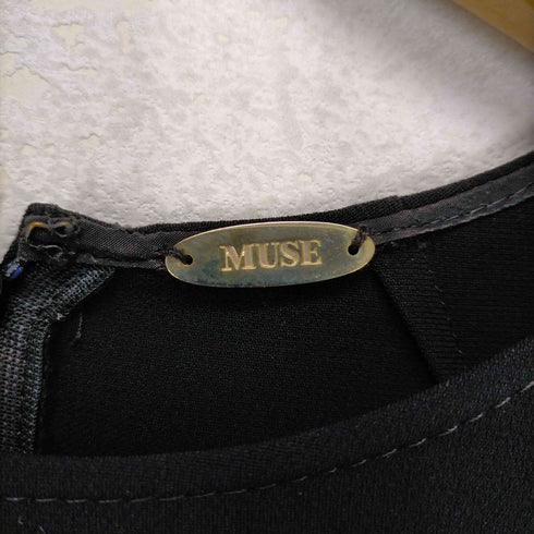 ミューズデドゥーズィエム クラス MUSE de Deuxieme Classe トリアセジョーゼットワンピース 膝丈 五分袖 36 黒 ブラック レディース JPN:36