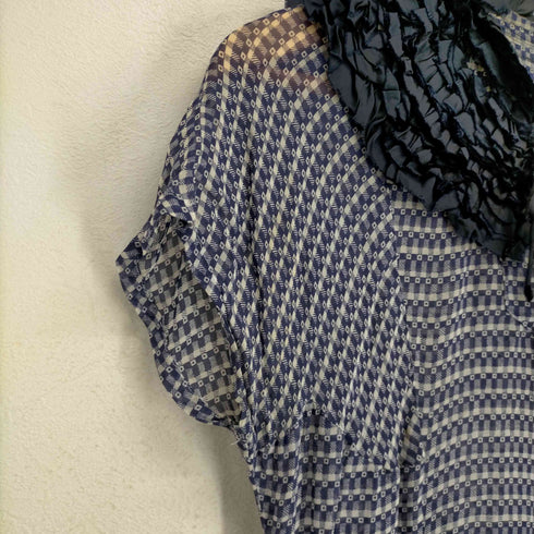 トリココムデギャルソン tricot COMME des GARCONS 00S インサイドアウトサイドデザイン 襟フリル総柄シースルーワンピース レディース JPN:M