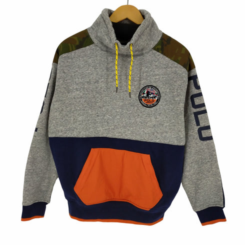 ポロラルフローレン POLO RALPH LAUREN 裏起毛 ハイネックスウェットトップス トレーナー プルオーバー 異素材切替 カモフラ プリント ワッペン メンズ import:XS