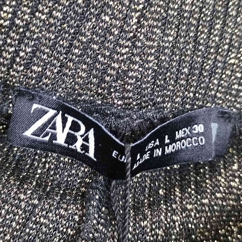 ザラ ZARA RIBBED PANTS WITH METALLIC THREAD リブニットパンツ レディース L