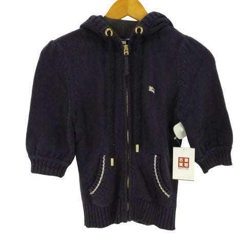 バーバリーブルーレーベル BURBERRY BLUE LABEL ニットパーカー 半袖 ジップアップ バックロゴ レディース 38