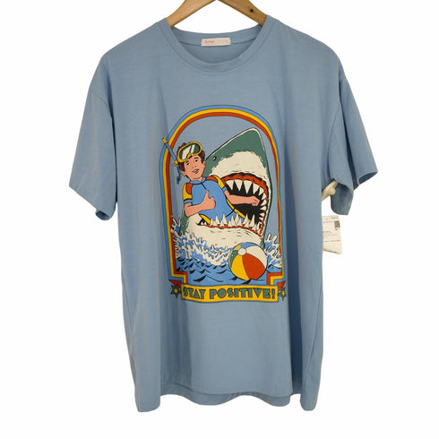 ROMWE STAY POSTIVE サメと少年プリント Tシャツ メンズ import:S