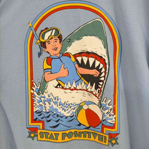 ROMWE STAY POSTIVE サメと少年プリント Tシャツ メンズ import:S