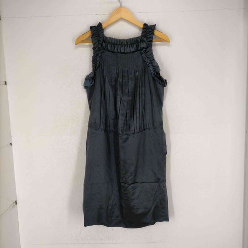 ドゥロワー Drawer フリルシルクワンピース ノースリーブ 膝丈 38 黒 ブラック レディース JPN:38