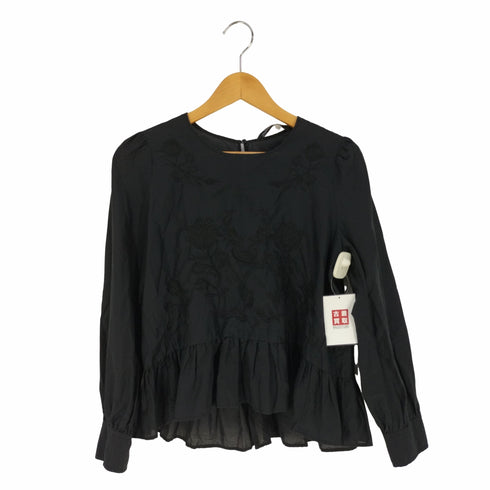 ザラ ZARA WOMAN Black Embroidery Peplum Blouse ブラウス レディース import:XS