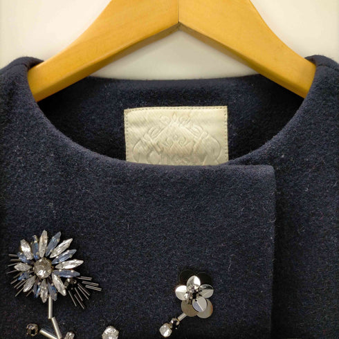チェスティ Chesty 18AW ビジューノーカラーコート アウター ロング フレア 比翼ボタン 0 紺 ネイビー /ES ■OS ■SH レディース レディース JPN:0