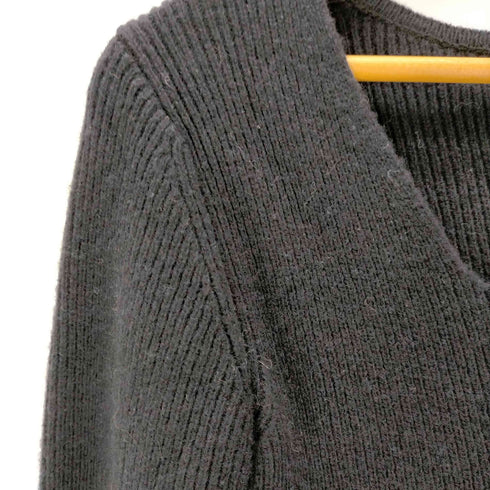 アッシュ HACHE カシミヤ混 リブニット ワンピース ロング 長袖 38 黒 ブラック /HK ■OS レディース レディース JPN:36
