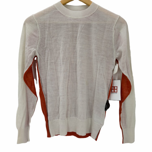 ビューティフルピープル beautiful people beautiful people 19SS s/z sheer wool color scheme pullov ニット カットソー 長袖 切替 36 赤 レッド オフホワイト /ES ■OS レディース レディース JPN:36