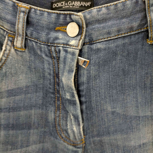 ドルチェアンドガッバーナ DOLCE&GABBANA ダメージ加工 ロゴプレート ジップフライ スリム レディース 42