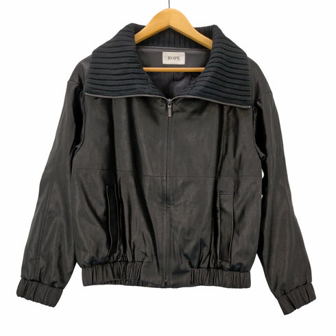 ロペ ROPE ロペ ROPE 22AW フェイクレザーニット襟ブルゾン ジャケット ジップアップ ショート 総裏地 ウール混 38 黒 ブラック /DO ■OS レディース レディース JPN:38