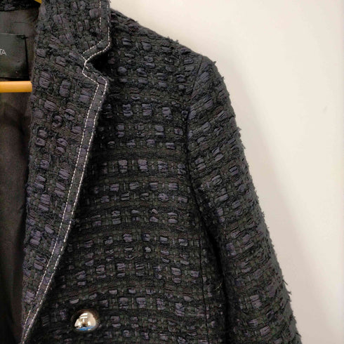 ジャンバティスタヴァリ GiAMBATTiSTA VALLi ツイード ボタンレス チェスターコート アウター ロング リボン 黒 ブラック /ES ■OS レディース レディース