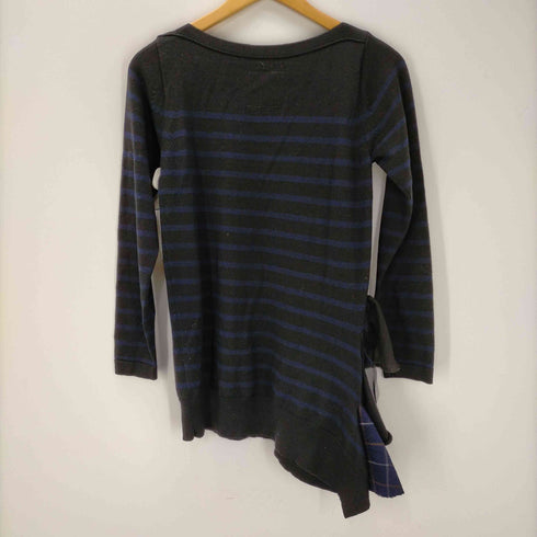 サカイ Sacai ウール ボーダー フリル 長袖 ニット セーター アシンメトリー アシメ 1 黒 紺 ブラック ネイビー /ES ■OS レディース レディース JPN:1