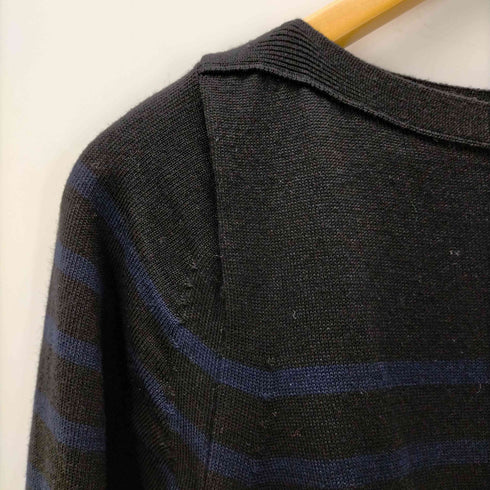 サカイ Sacai ウール ボーダー フリル 長袖 ニット セーター アシンメトリー アシメ 1 黒 紺 ブラック ネイビー /ES ■OS レディース レディース JPN:1