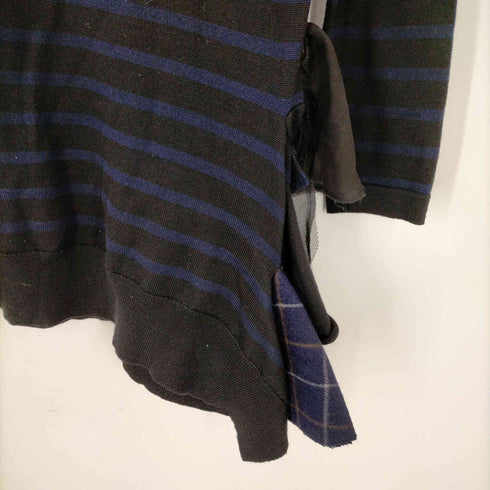 サカイ Sacai ウール ボーダー フリル 長袖 ニット セーター アシンメトリー アシメ 1 黒 紺 ブラック ネイビー /ES ■OS レディース レディース JPN:1