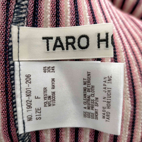 タロウホリウチ TARO HORIUCHI カットデザインストライプハイネックニット カットソー 長袖 プルオーバー F 白 紺 ピンク /CM ■OS レディース レディース FREE