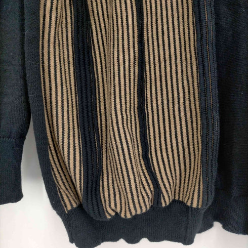 Bleme マルチストライプ リラクシー長袖ニットポロシャツ メンズ M