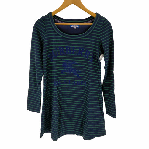 バーバリーブルーレーベル BURBERRY BLUE LABEL 長袖 クルーネック フレア ロゴプリント ボーダー レディース JPN:38