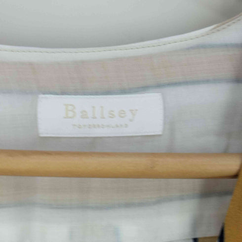 ボールジー BALLSEY ストライプ柄 シルク混 ノーカラーシャツワンピース レディース 36