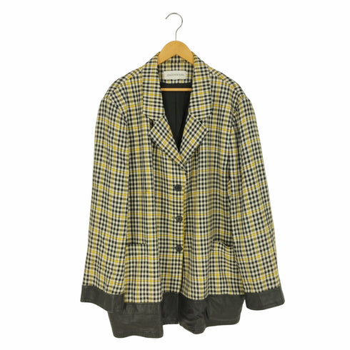 ジョーンズニューヨーク JONES NEW YORK レザー切替 チェック 3Bテーラードジャケット メンズ