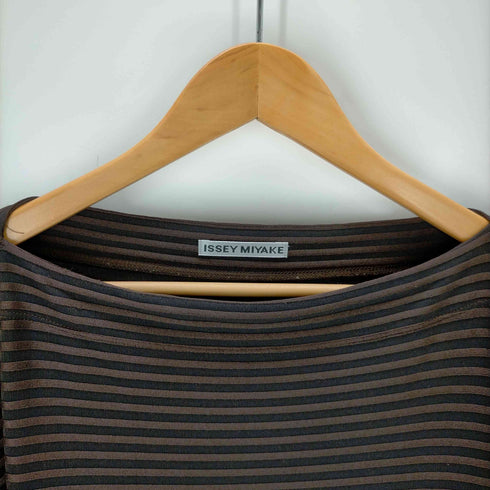 イッセイミヤケ ISSEY MIYAKE ボーダーニットワンピース ボートネック 変形 レディース JPN:2
