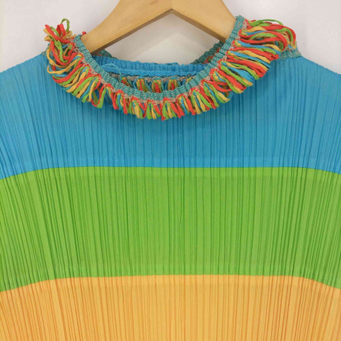 プリーツプリーズイッセイミヤケ PLEATS PLEASE ISSEY MIYAKE フリンジデザイン ハイネック マルチカラー プリーツ ノースリーブワンピース レディース JPN:3