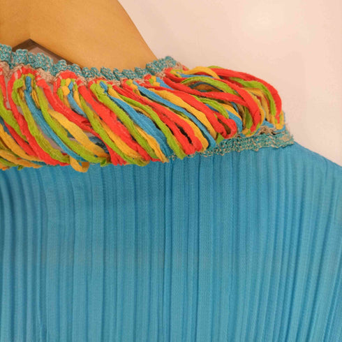 プリーツプリーズイッセイミヤケ PLEATS PLEASE ISSEY MIYAKE フリンジデザイン ハイネック マルチカラー プリーツ ノースリーブワンピース レディース JPN:3