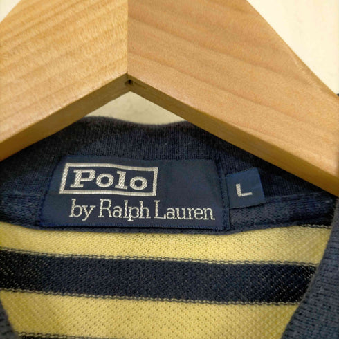 ポロバイラルフローレン Polo by RALPH LAUREN エンブレム刺繍 ボーダー 鹿の子ポロシャツ メンズ import:L