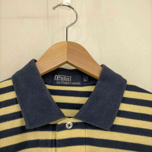 ポロバイラルフローレン Polo by RALPH LAUREN エンブレム刺繍 ボーダー 鹿の子ポロシャツ メンズ import:L