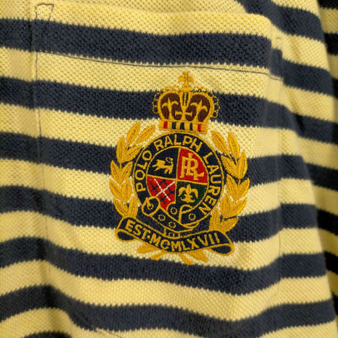 ポロバイラルフローレン Polo by RALPH LAUREN エンブレム刺繍 ボーダー 鹿の子ポロシャツ メンズ import:L