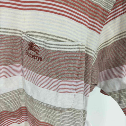 バーバリーズ BURBERRYS 90S 白タグ ロゴ刺繍 ボーダー S/S ポロシャツ メンズ import:M