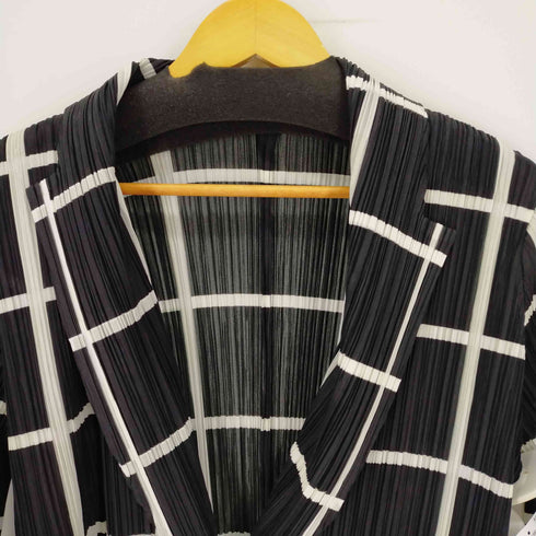 プリーツプリーズイッセイミヤケ PLEATS PLEASE ISSEY MIYAKE 16SS プリーツ 格子柄 1ボタン カーディガン 羽織り レディース JPN:3