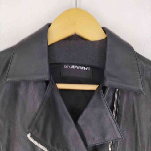 エンポリオアルマーニ EMPORIO ARMANI ダブルライダースジャケット ジップアップ 異素材切替 シープレザー レディース JPN:38 38