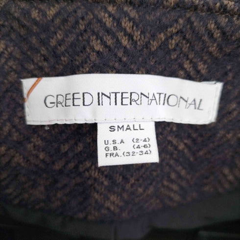 グリードインターナショナル GREED International ツイード スーツ セットアップ 上下 ヘリンボーン ノーカラージャケット 総裏地 ダブル タイトスカート ミモレ ロング レディース JPN:S