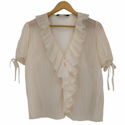 ザラ ZARA PLEATED BLOUSE WITH RUFFLES レディース import:L