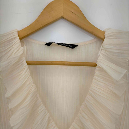 ザラ ZARA PLEATED BLOUSE WITH RUFFLES レディース import:L