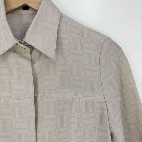 バーバリーロンドン BURBERRY LONDON Bロゴ総柄 モノグラム 比翼ボタン ポリエステルシャツ レディース JPN:7号
