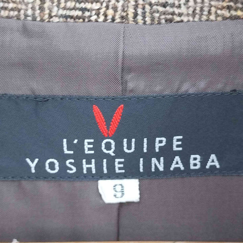 レキップヨシエイナバ LEQUIPE YOSHIE INABA シルクカシミヤ混 ツイード ヘリンボーン ショールカラージャケット ワイドパンツ セットアップ レディース 9