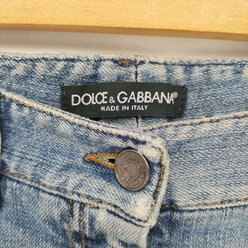 ドルチェアンドガッバーナ DOLCE&GABBANA イタリア製 メタル ロゴ プレート ダメージ加工 デニム パンツ ジーンズ スリム レディース JPN:38