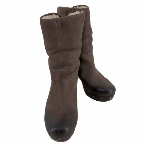 アグオーストラリア UGG Australia リアネ LYNNEA ショートボアブーツ ムートン ウッドヒール ベルト スエード レディース US7